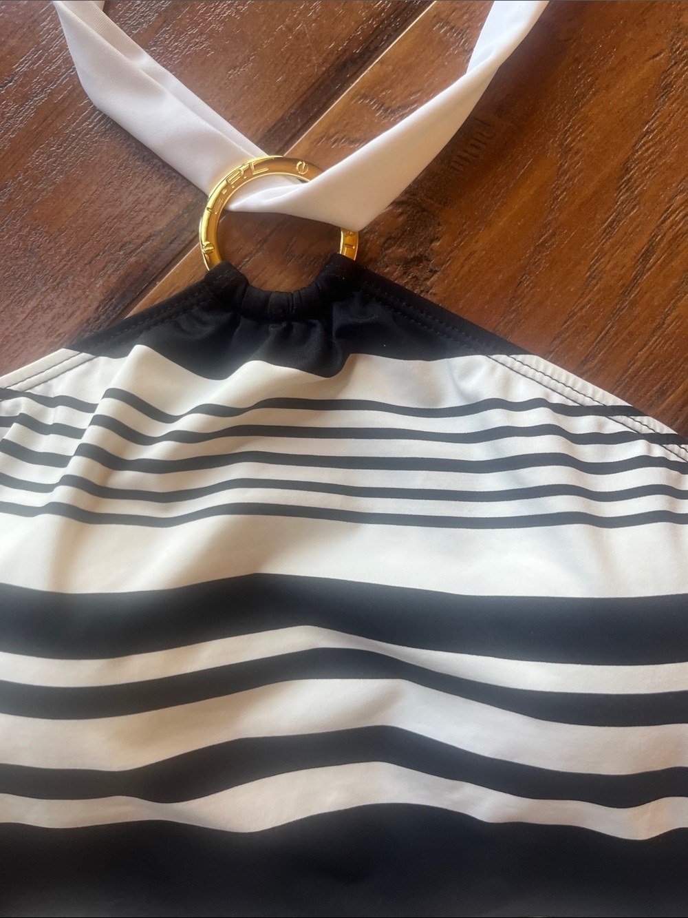 Lauren Ralph Lauren Black and White Striped Halter Swim Top - Picture 3 of 8